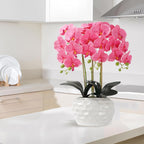Orchid Artificial Flowers with White Vase Large Silk Faux Phalaenopsis Flowers for Dining Room Table Floral Centerpieces Indoor Decoration,Fuchsia