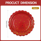 50PCS Red Paper Plates, 7 Inch Scalloped Red and Gold Party Plates Disposable Foil Polka Dots Dessert Plate Cake Plate for Wedding Baby Shower Birthday Anniversary Bachelorette Dinner BBQ