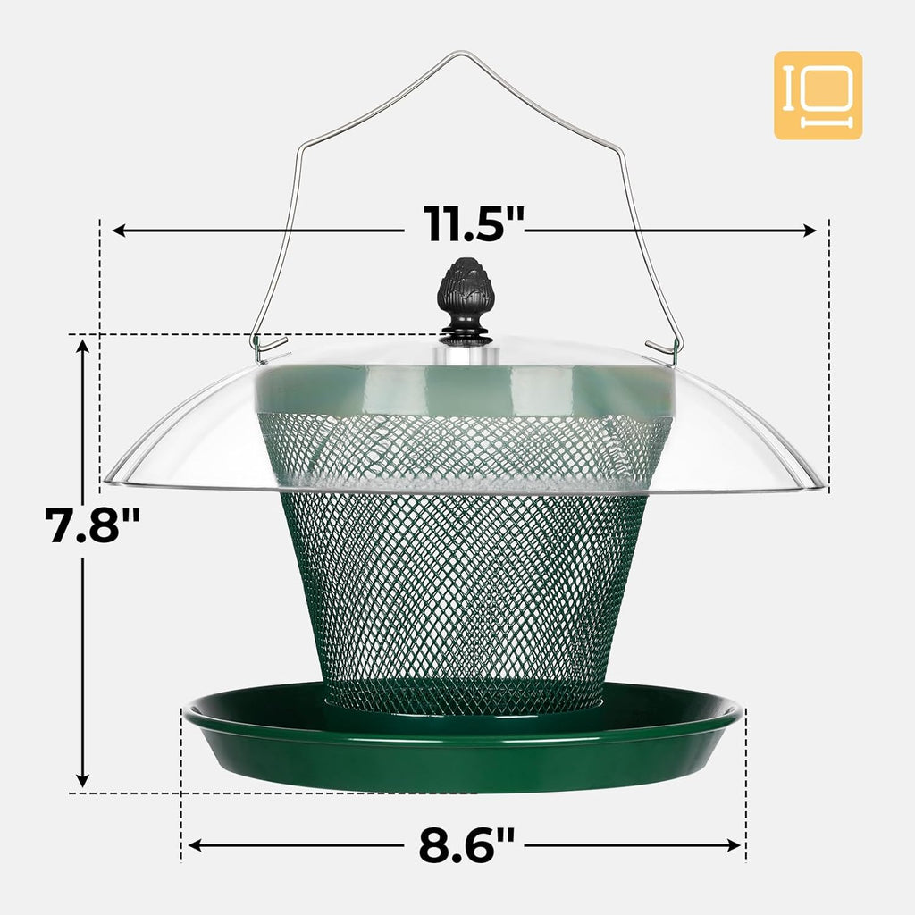 Veehoo Bird Feeders for Outdoors Hanging-Cardinal Bird Feeder with Weatherproof Dome, Wild Meta Finch Feeder for Outside 2.5 lbs Sunflower Seed Capacity, Green