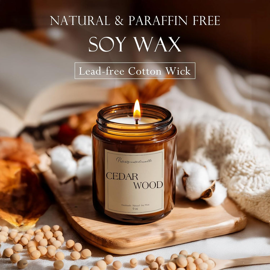 Cedar Wood Candles for Home Scented, Natural Soy Aromatherapy Non Toxic Candles with Long Lasting Fragrance & Clean Burn, Luxury Jar Candle Gifts for Women, Men, Home Decoration 9oz