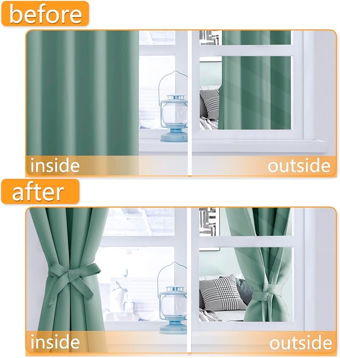 Blackout Curtains for Bedroom, Sage Green, 70 x 63 Inch, 2 Panels | Thermal - Image 4
