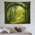 FENDROM Enchanted Forest Tapestry Nature Sunshine Lanscape Green Tree Cave Tapestries Wall Hanging For Living Room Bedroom Home Decorations