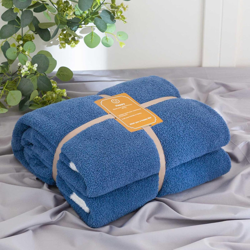 Soft Fuzzy Throw Blanket - Blue Cozy Warm Knit Fluffy Plush, Lightweight & Breathable, Throw for Bed, Chair, Sofa, Couch, Outdoor, 50"X60", Oeko-TEX Certified