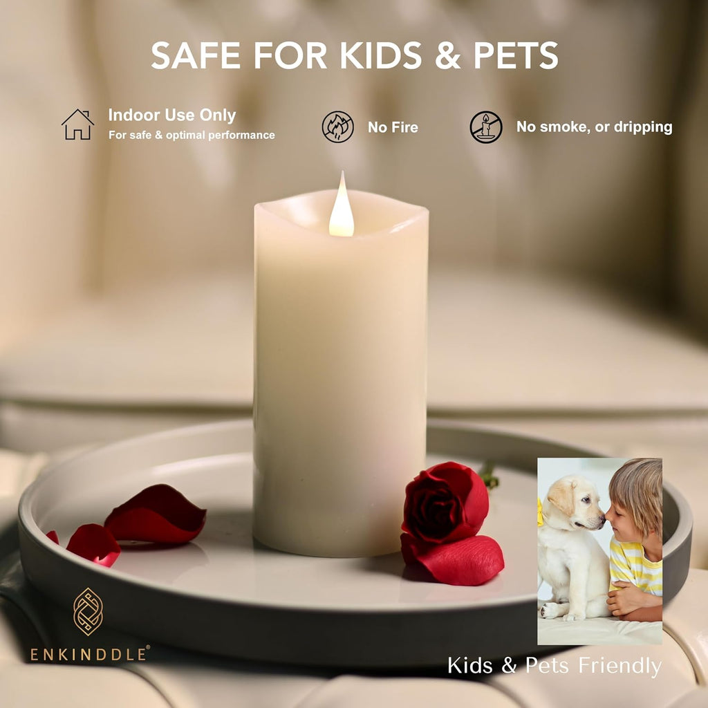 Flickering Flameless Candle, Real Wax LED Pillar Candle with 3D Moving Flame, Battery Operated, Built-in Timer, Ivory, Unscented, Safe for Home Décor, and Holidays 3" x 6.12"