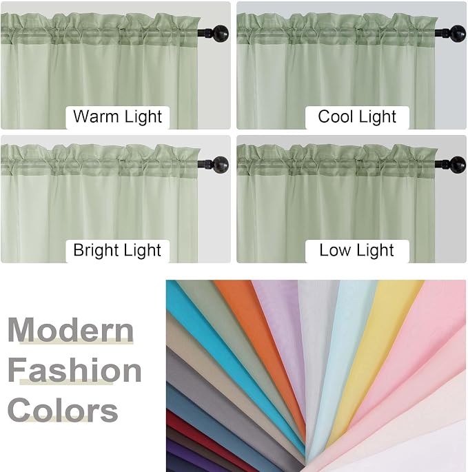 Light Green Sheer Curtains for Bedroom Living Room 45 Inch Length 2 Panels - Image 7