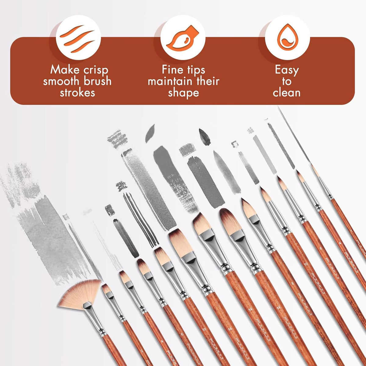 26pcs Paint Brush Set, Fuumuui Professional Acrylic Paint Brushes Complete Range of Sizes with Upgraded Short Handle Wide Flat Paintbrush for Acrylic, Oil, Watercolor and Gouache