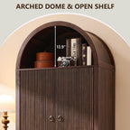 71" Tall Arched Bathroom Storage Cabinet, Modern Fluted Storage Cabinet w/Doors, 3 Adjustable Shelves, 6 Door Shelves, Wood Freestanding Cabinet for Bathroom, Entryway, Hallway, Brown