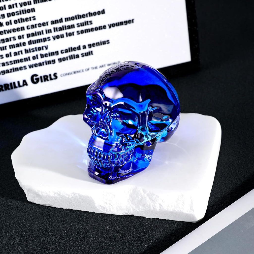 Model Statue for Halloween Decor Indoor Blue Crystal Skull Decorative Figurine Gifts for Women Husbands Halloween Head Figurine Decoration Gift (Blue Skull)
