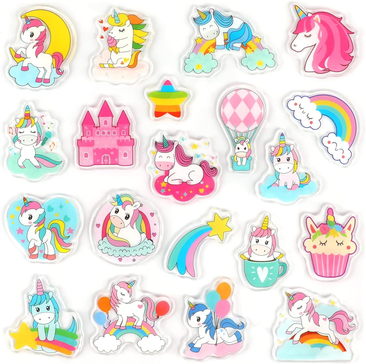 20 PCS Unicorn Thick Gel Clings Unicorn Rainbow Window Gel Clings Decals Stickers for Kids Toddlers and Adults Home Airplane Classroom Nursery Party Supplies Decorations Removable and Reusable