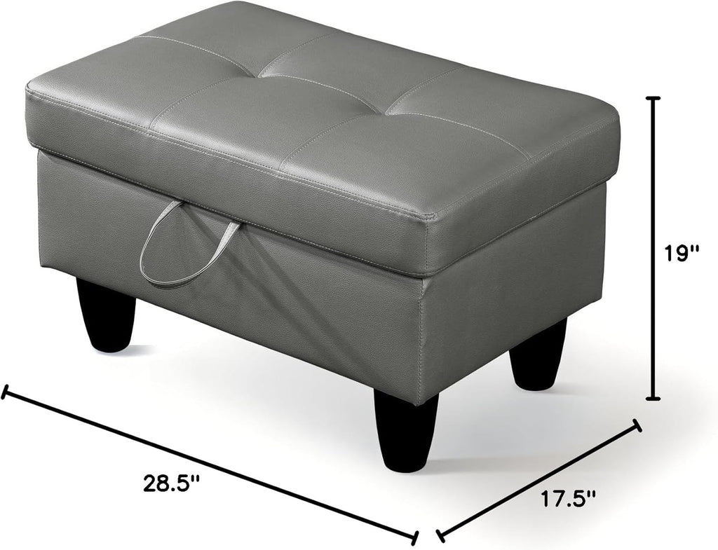 Ottoman Rectangular Storage Ottoman Bench, Faux Leather Footrest, Coffee Table, Stool Footstool with Hinged Lid for Living Room, Bedroom, Entryway, Gray, 28.5"x19"x17.5"