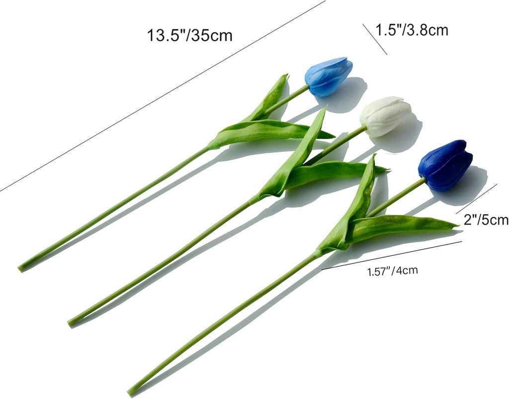 Mandy's Artificial Tulips 20 Stems Shades of Blue PU Faux Flowers for Wedding Home Decor 13.5 Inch