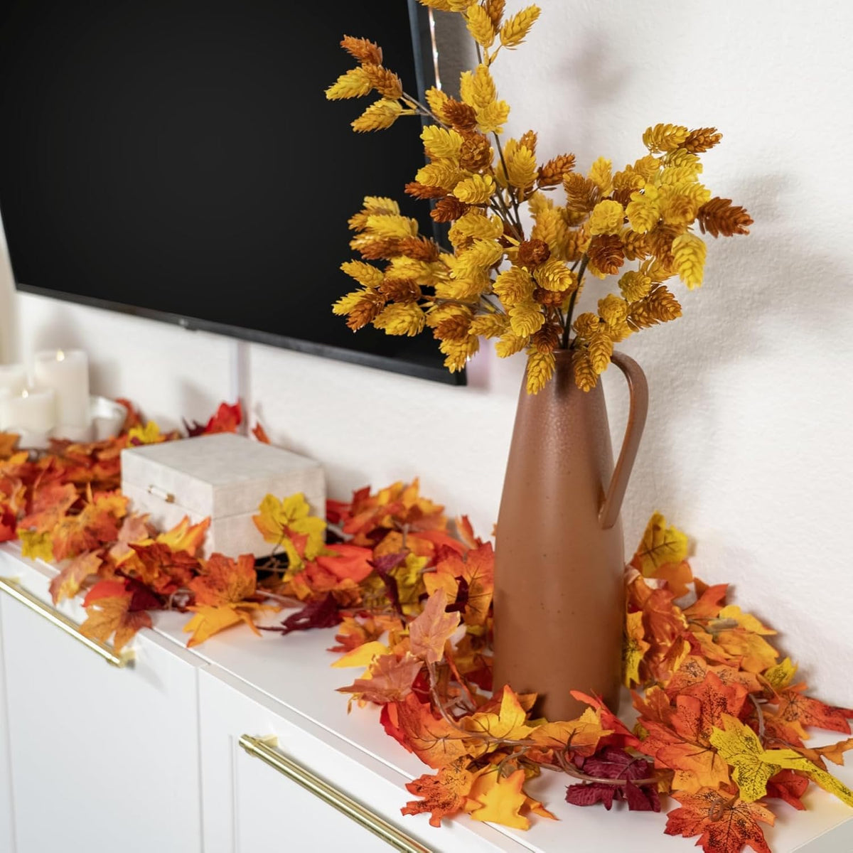 CQURE 40 Pack Fall Leaf Garland, Total 236Ft Artificial Fall Vines Autumn Garland Fall Maple Leaves Thanksgiving Decor for Home Wedding Fireplace Party