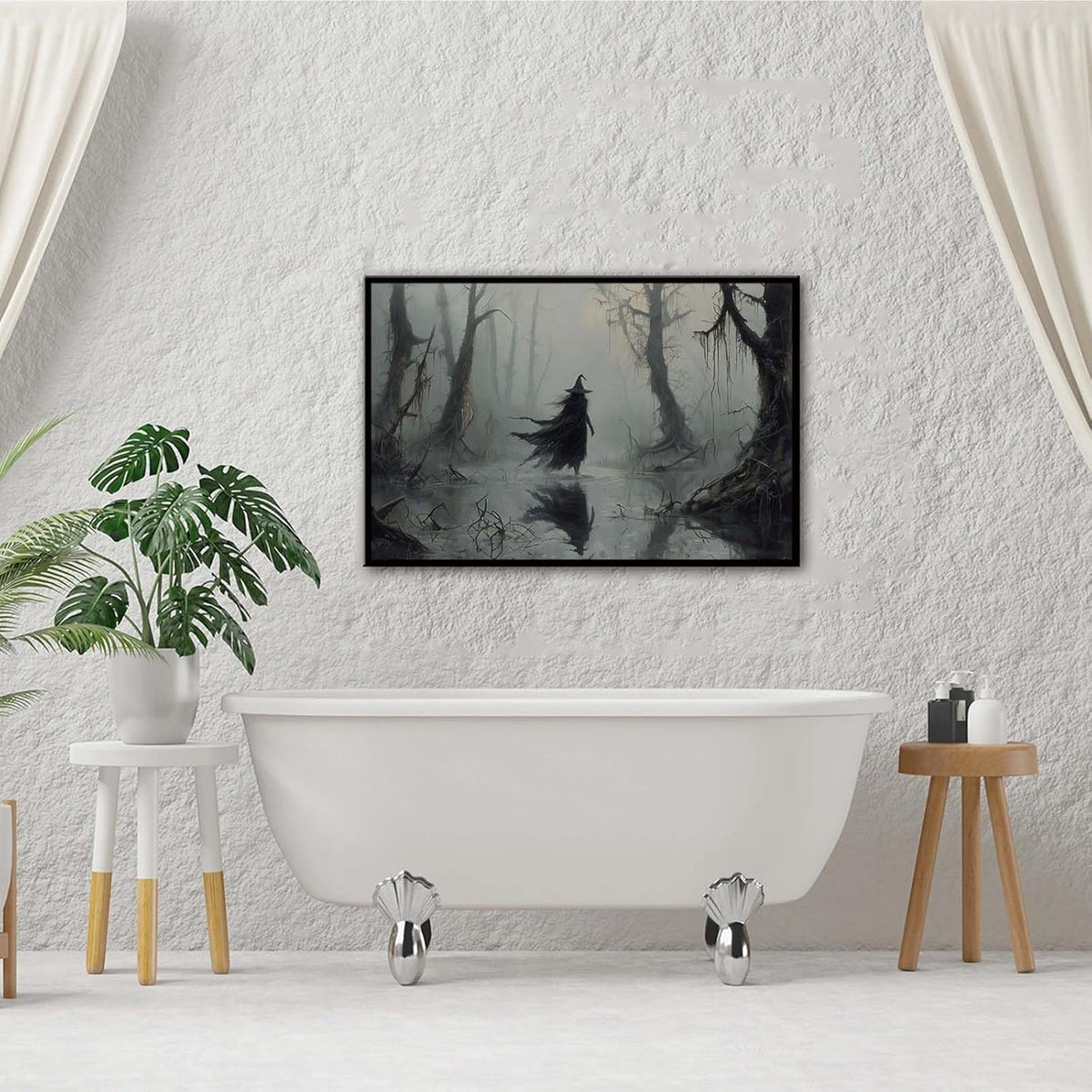 JFHCQJPK Vintage rustic swamp witch poster dark moody wall art gothic horror season halloween print for home decor retro dark moody painting8x12in Metal blackFramed