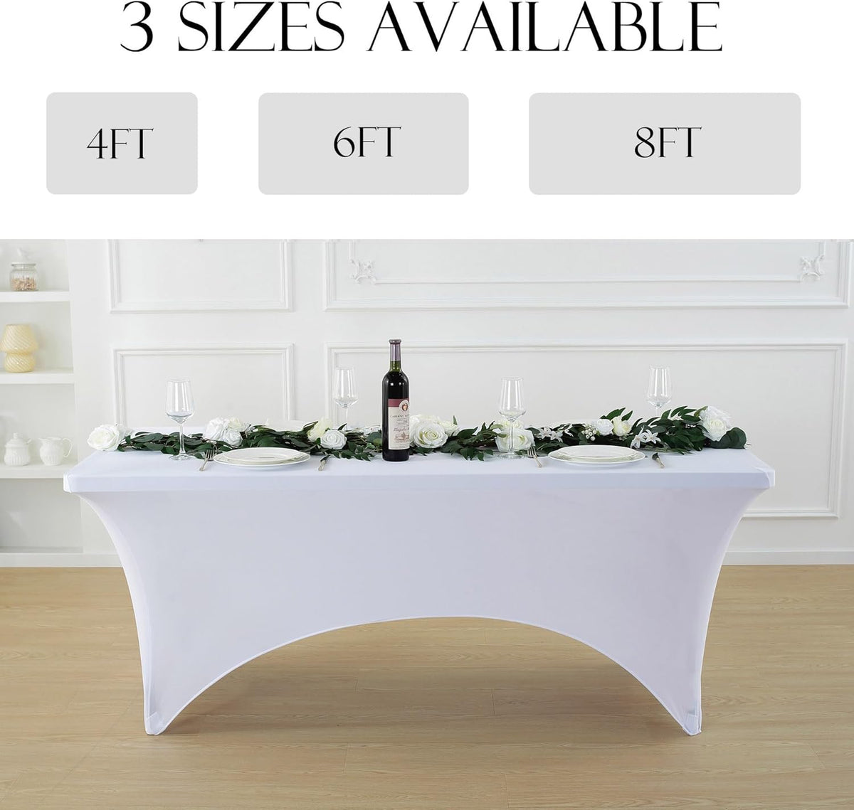 Craft And Party 2 Pack 4ft White Spandex Tablecloth – Fitted Stretch Cover – Universal Fit for Folding Tables – Wrinkle-Free, Washable – Ideal for Parties, Weddings, Events