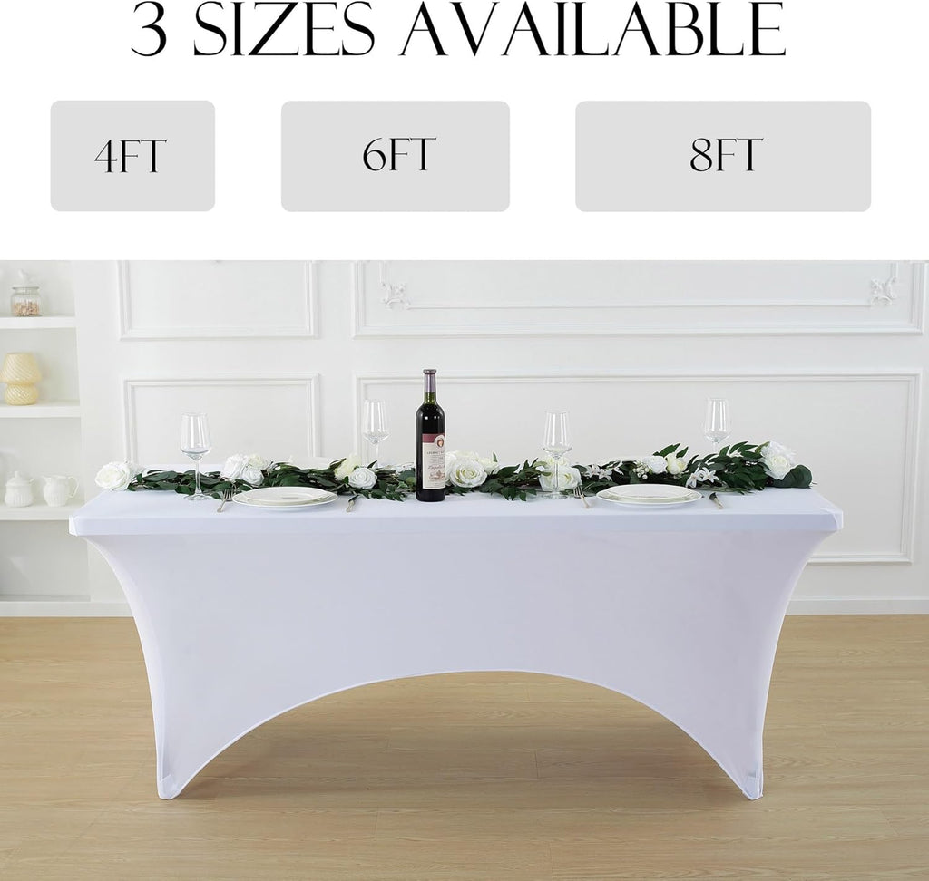 Craft And Party 6 Pack 8ft White Spandex Tablecloth – Fitted Stretch Cover – Universal Fit for Folding Tables – Wrinkle-Free, Washable – Ideal for Parties, Weddings, Events