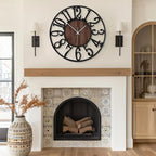 Maxstar Large Round Wall Clock for Living Room Decor Battery Operated Non Ticking Black Metal Wood Clocks for Home Living Room Garden Farmhouse Office Kitchen Decoration -24 inch