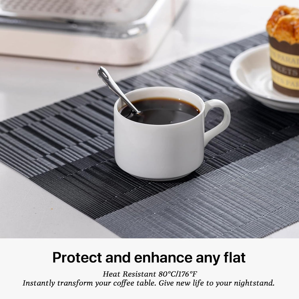 LEXMORE Placemats Set of 6 Vinyl/Plastic Woven Place Mats for Kitchen Table Indoor/Outdoor Washable Placemat Wipeable Dining Table Mats(Silver Gray Black)