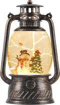 Christmas Snow Globe Lantern with Swirling Glitter and Battery & USB Powered Light 6H Timer for Christmas Home Decoration and Gift (Christmas Tree and Snowman)
