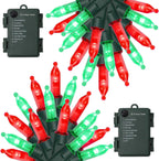 WATERGLIDE 2 Pack 50 LED Outdoor Christmas Lights, 16FT Battery Operated Mini String Lights with 8 Modes & Timer, Xmas Tree Lights Waterproof for Patio Garden Party Wedding Holiday Decor, Red & Green