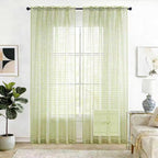 SpaceDresser Check Sheer Curtains 84 Inches 2 Panels Set, Rod Pocket Plaid by SpaceDresser
