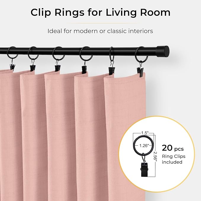 INOVADAY Linen Textured 100% Blackout Sliding Door Curtains 102x108 | Blush Pink - Image 3