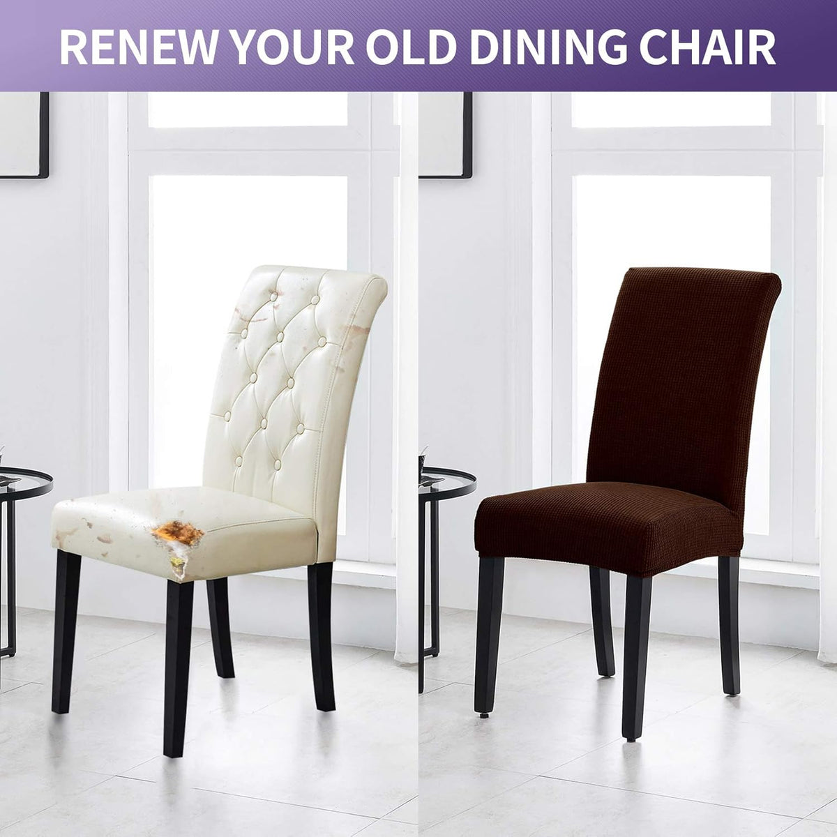 Joccun Chair Covers for Dining Room Set of 2, Dining Chair Slipcovers Stretch Dining Room Chair Covers Seat Protector,Washable Parsons Chair Cover for Home,Hotel(Chocolate,2 Pack)