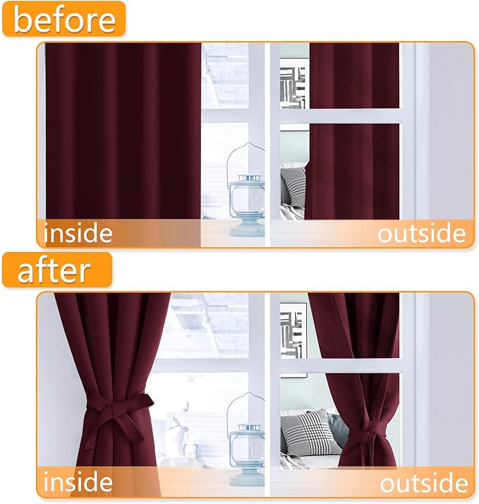 Blackout Curtains for Bedroom 52 x 96 Inches Long Burgundy 2 Panels | Thermal - Image 4
