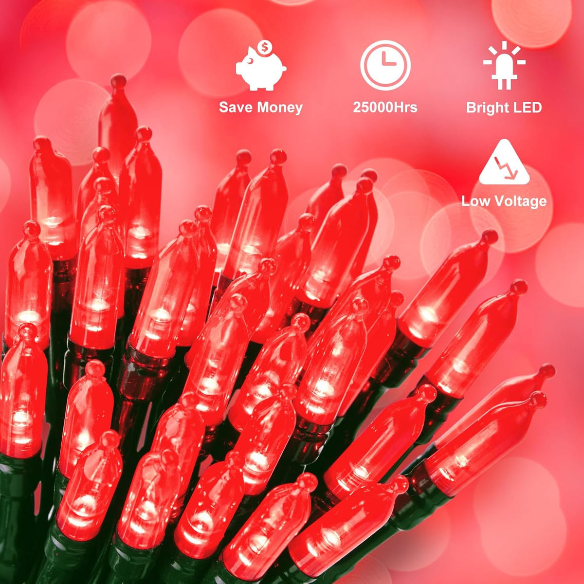 Battery Operated Red String Lights, 2 Pack 18 Feet 50 LED Clear Mini String Lights with 8 Modes Waterproof Tree Lights for Xmas Outdoor Indoor Holiday Party Garden Decor