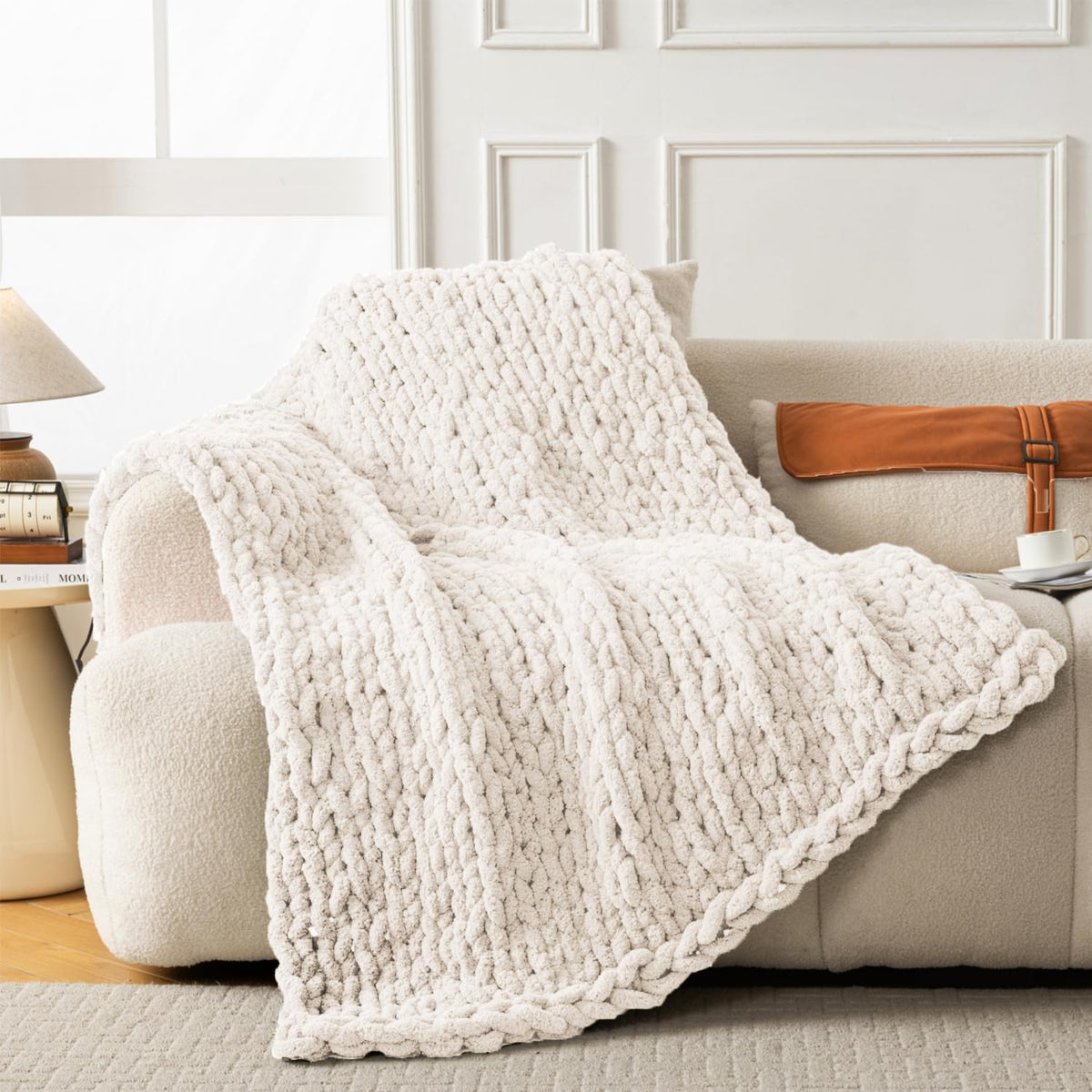 Ultra Soft Chunky Knit Blanket Throw -50x70 Hand Knitted Warm Chenille Throw Blanket, Home Decor Soft Thick Yarn Cable Knit Blanket Breathable Fleece Banket Christmas for Couch Bed Sofa Best GIF