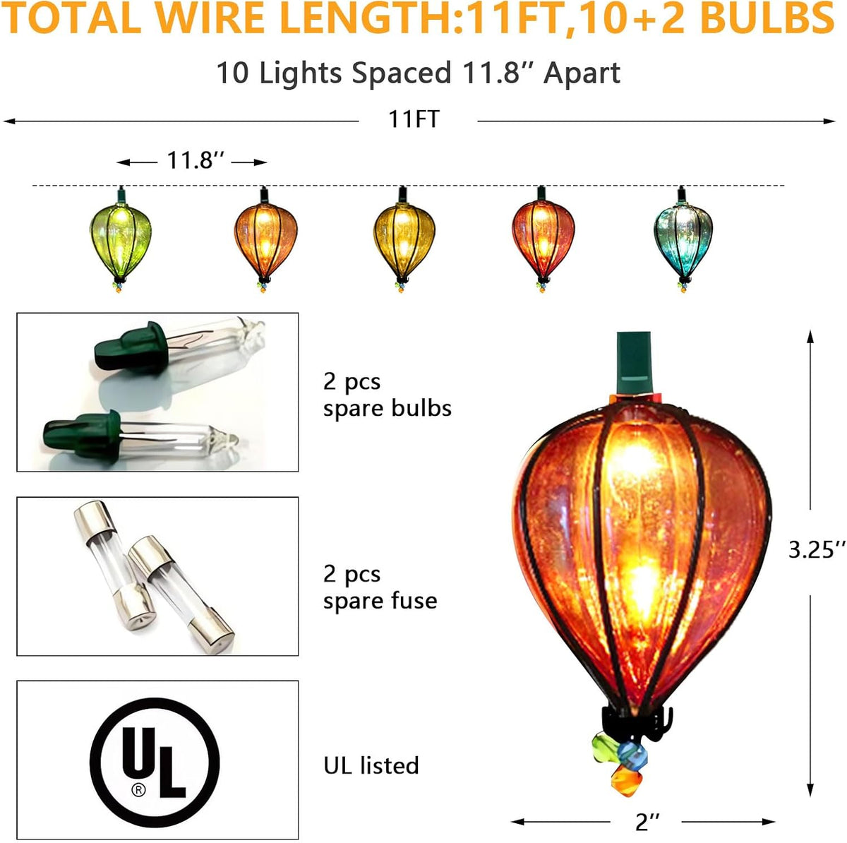 16 Pcs of 11FT Multicolor String Lights with 10 Bulbs, UL Listed Connectable Waterproof Decorative LED Lights Hanging for Backyard Patio, Indoor/Outdoor for Christmas Wedding Party Festival Lighting