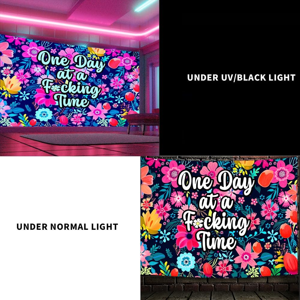 ADDWel Blacklight Floral Tapestry, Hippie Flower Tapestry Glow In The Dark, UV Reactive Black Light Upright Posters Wall Hanging for Bedroom Dorm Living Room Backdrop Decor