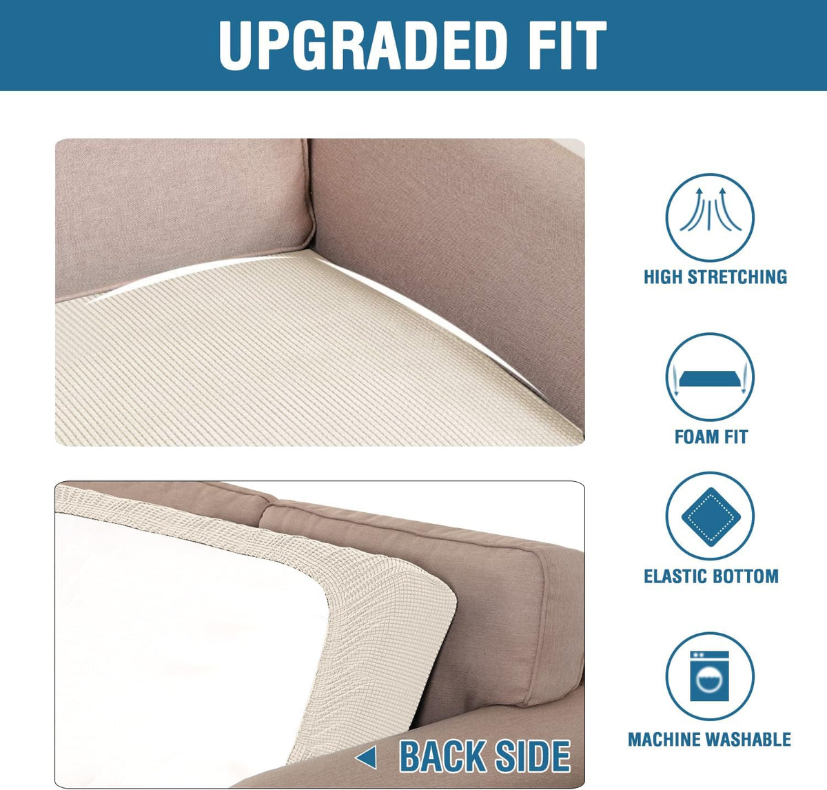 H.VERSAILTEX Super Stretch Individual Seat Cushion Covers Sofa Covers Couch Cushion Covers Slipcover Sets Thick Jacquard Textured Twill Fabric (1 Piece Chair Cushion Cover, Natural)