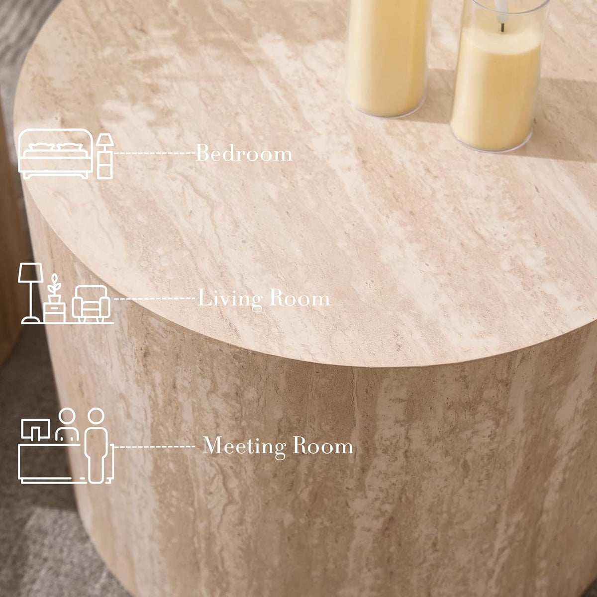 Round Coffee Tables Side Table Set of 2, Wood Nesting End Table for Living Room Balcony Office, No Assembling