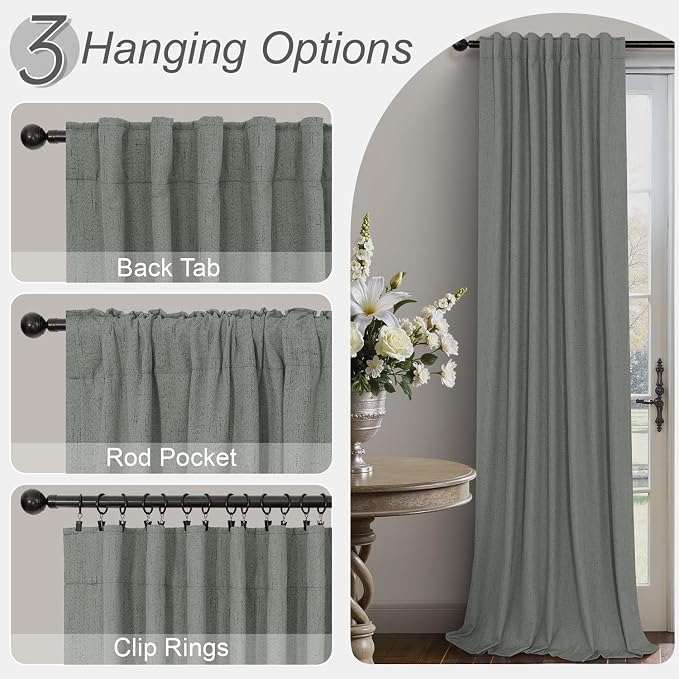 Grey Blackout Curtains for Bedroom 84 Inch Length 2 Panel Linen Textured - Image 6