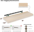 Natural Wood Floating Shelves 16”x 8”x 1.4” Book Shelf Floating for Wall Mounted, Heavy Duty Shelf Hold 35 lbs, Unfinished Wall Shelves for Bathroom, Living Room, Kitchen, Bedroom, Office