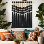 Macrame Wall Hanging Boho Wall Decor Black Fiber Yarn Wall Art Handmade Cotton Spherical Knot for Living Room Bedroom Nursery Office Home Decor27" W x 33" L