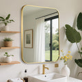 FARMER 24x36 Inch Gold Bathroom Mirror, Rectangle Vanity Mirror, Brushed Mirrors for Wall, Metal Frame Hanging Mirror with Round Corner for Bedrooms, Entryways, Living Rooms, Horizontal/Vertical
