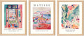 Wooden Framed Matisse Wall Art Set of 3 Abstract Henri Matisse Posters Vintage Flower Market Canvas Prints Open Window Painting Artwork Picture Aesthetic Room Decor for Bedroom Living Room 16x24in