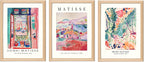 Wooden Framed Matisse Wall Art Set of 3 Abstract Henri Matisse Posters Vintage Flower Market Canvas Prints Open Window Painting Artwork Picture Aesthetic Room Decor for Bedroom Living Room 16x24in