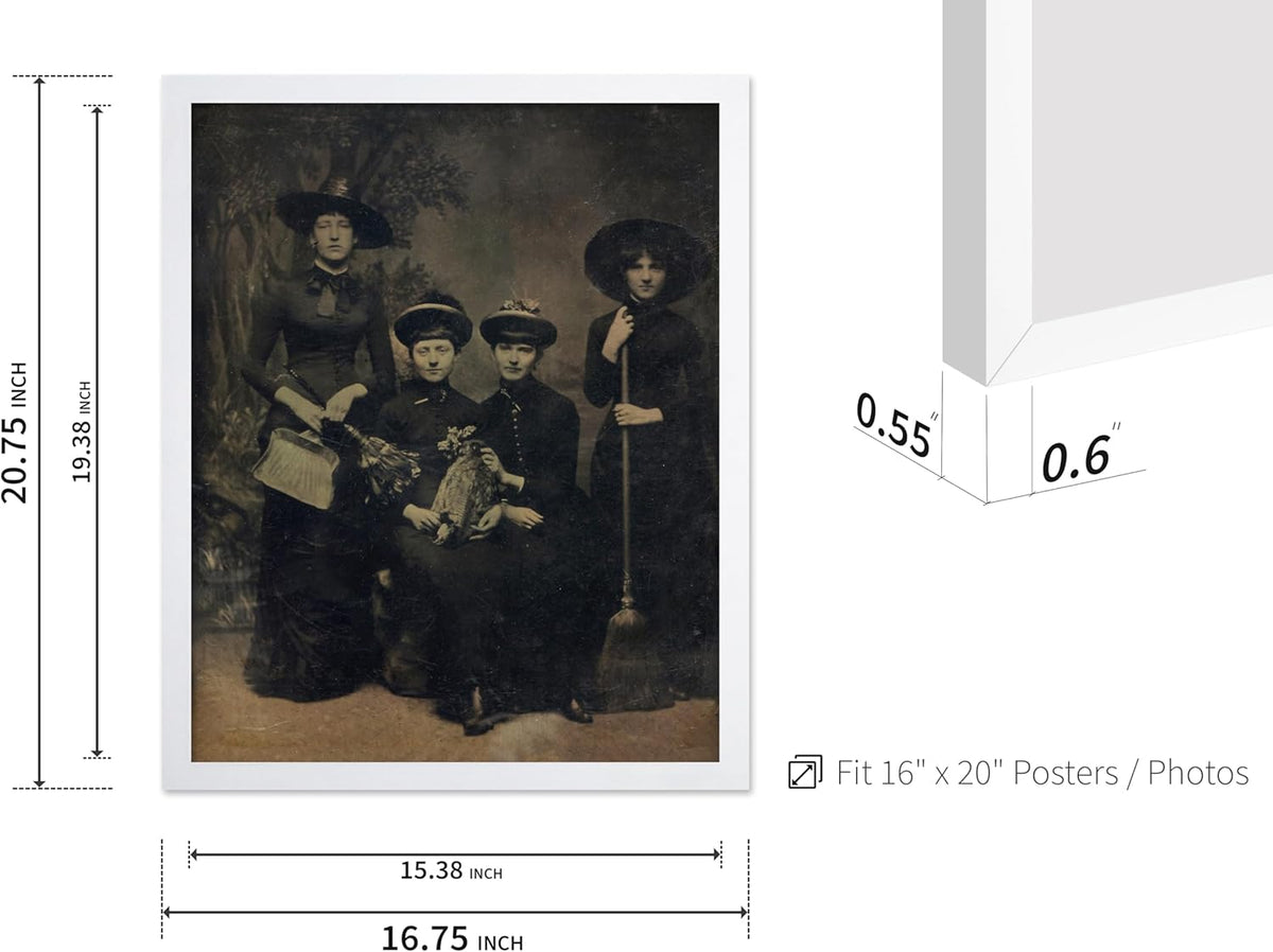 Poster Master Vintage Photograph Poster - Retro Halloween Print - Gift for Artist, Friend - Four Witches Wearing Robes, Sabbath, Coven, Sorcery - Wall Decor for Home, Office, 16x20 White Framed