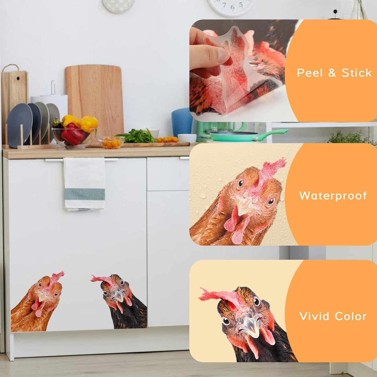 Funny Chicken Wall Decals - Peel & Stick - 2 Hens Head Window Cling - Cute Chicken Window Stickers - Gift Decal