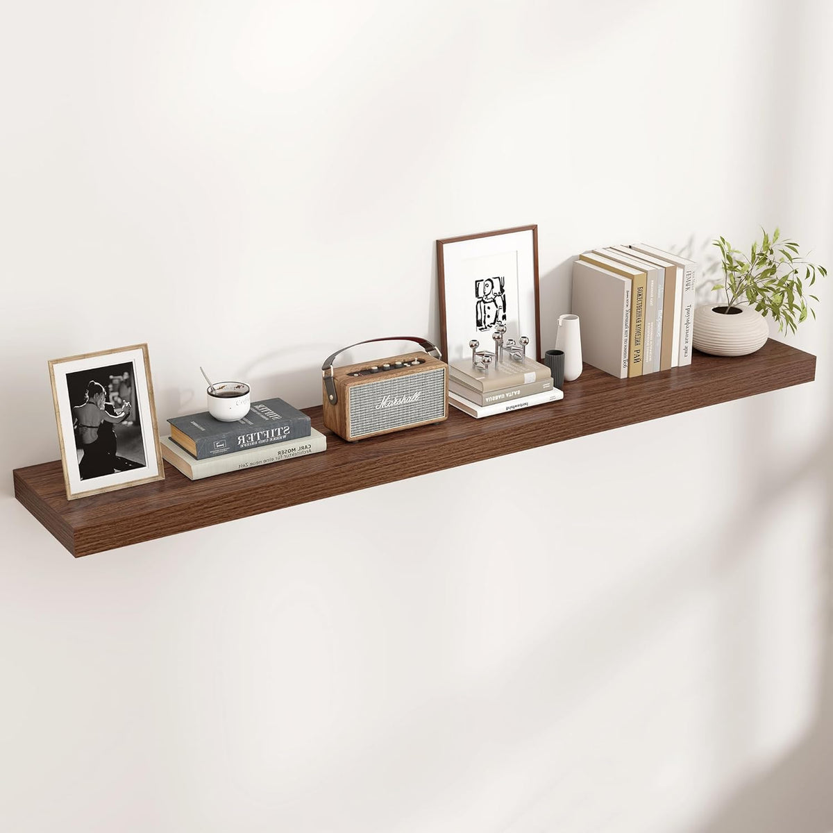 Floating Shelves for Wall, Large Wall Mounted Shelves with Invisible Brackets, Long Wood Floating Shelf for Living Room, Bedroom, Kitchen, (Walnut, 55" W x 9" D x 1.5" H)