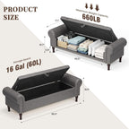 YOUDENOVAn 60”Bench with Storage, Upholstered Tufted Button Window Bench with Plenty Hidden Storage Space,Faux Leather Ottoman Bench for Bedroom, Living Room, Entryway，Grey