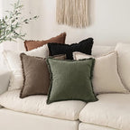 MIULEE Linen Fringe Decorative Fall Throw Pillow Covers Cocoa Brown 18x18 | Set - Image 6