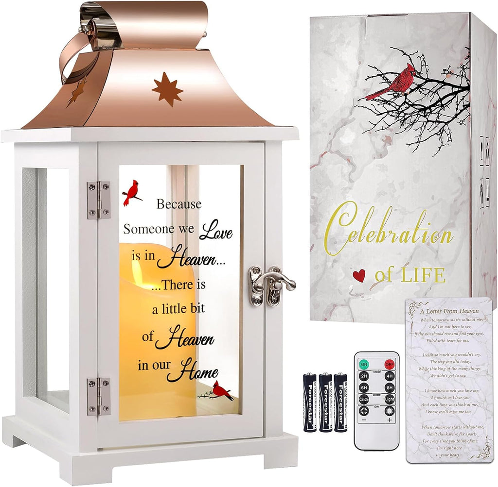 Memorial Lantern, Sympathy Gifts for Loss of Mom/Dad/Loved One, Bereavement Gifts, in Memory of Loved One Lantern,Celebration of Life, Memorial Gifts, Funeral Lantern,Because we Love is in Heaven
