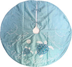 Merry Christmas Sequin Turtle Tree Skirt, 42 Inches, Turquoise and White