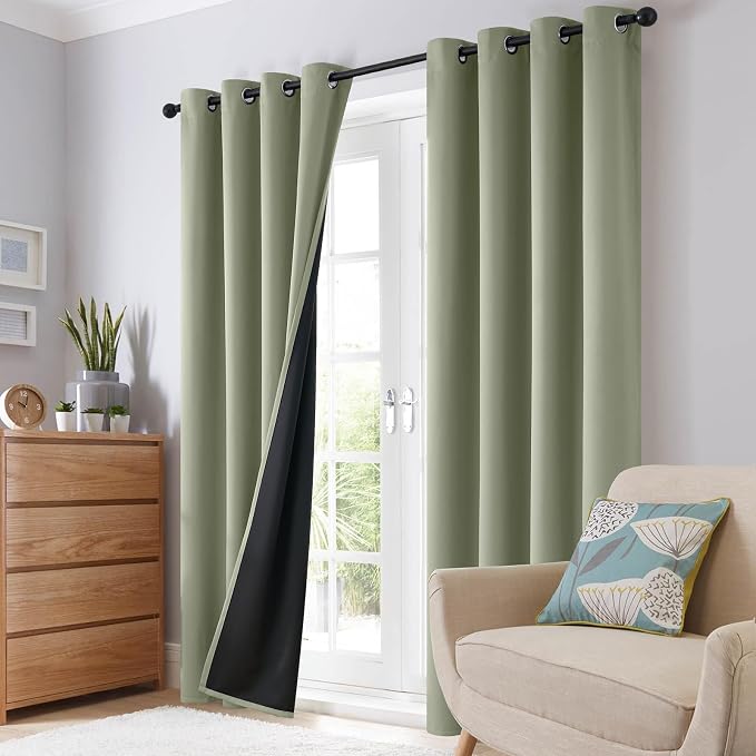 SimpleHome Light Sage 100% Blackout Curtains Room Darkening Living Room 90 | - Image 8