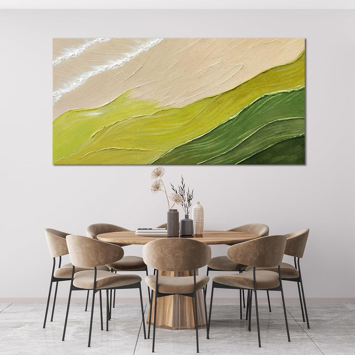 Abstract Wall Art Canvas Art Wall Decor Modern Green Wall Art Prints Chromatic Waves Large Minimalist Wall Art Decor Picture for Living Room Large Artwork for Walls Bederoom Office Decor 24"X48"