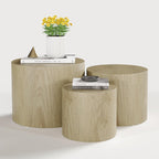 Vikiullf Nesting Coffee Table Set of 3, Round Wooden Coffee Tables, Modern Circle Table for Living Room Side Table End Table, Saving Space Design and No Need Assembly,Natural Wood Grain