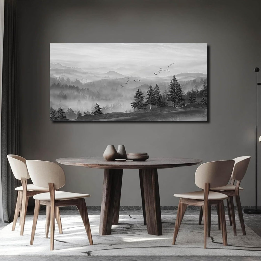 SOUGUAN Grey Pictures Wall Decor Forest Artwork Mountain Canvas Painting Landscape Wall Art Prints for Living Room Bedroom Home Hanging Decor 24x48 Inch